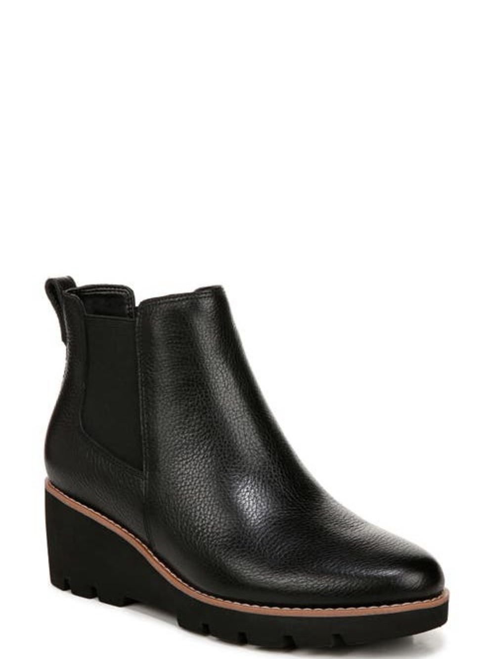 Vionic Black Leather Wedge Chelsea Bootie